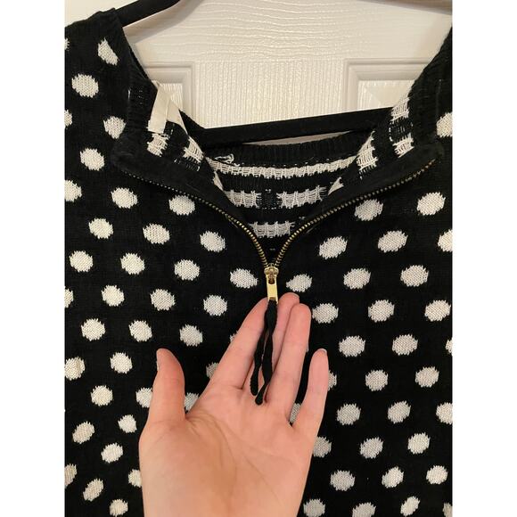 H&M Womens Medium Sweater Black and White Polka Dot Long Sleeve Back 1/4 Zipper - Picture 3 of 8